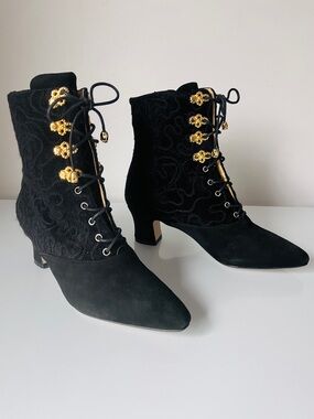 Vintage Grazia for Ingledew's Suede Lace-Up Victorian Boots Made in Spain 5.5